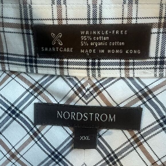 Nordstrom Cream Plaid Wrinkle Free Button Down 100%Cotton  Long Sleeve Shirt XXL - Picture 9 of 14